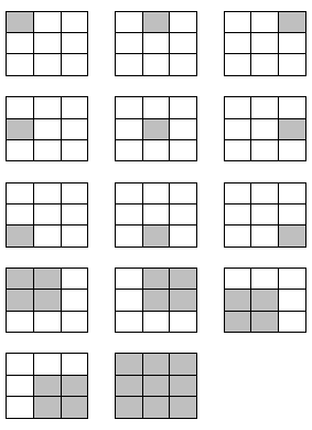 Πιθανοί σχηματισμοί τετραγώνων σε πλέγμα 3x3